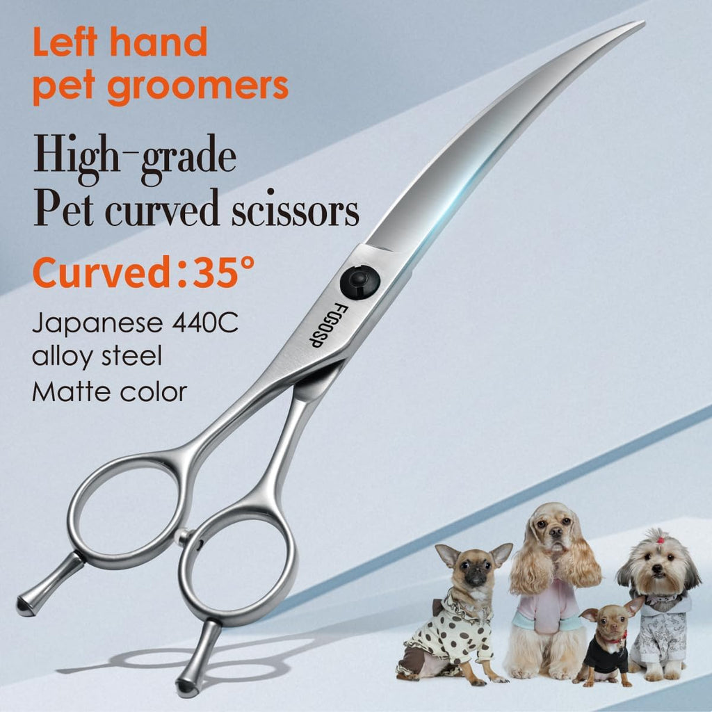 Side profile of Fogosp curved grooming scissors arc