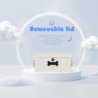 Collapsible dog toy box with removable lid displayed