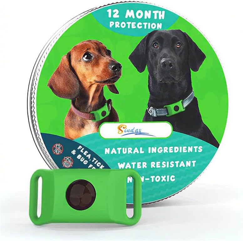 New CP Jan 24 Fursure Dog Pendant 2.0 natural flea and tick repellent tag front view attached to a collar.