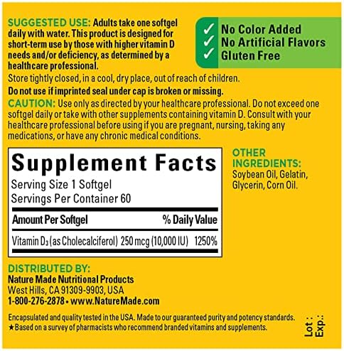 Nature Made Vitamin D3 10000 IU lifestyle packaging display