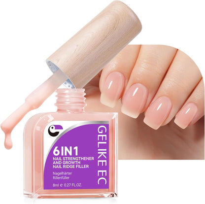 Gelike EC Nail Growth Strengthener for Woman: Nude Blush 6 in 1 Natural Nail Hardener Extra Strong and Growth - Nail Polish Hardener for Weak and Damaged Nails - Image 1