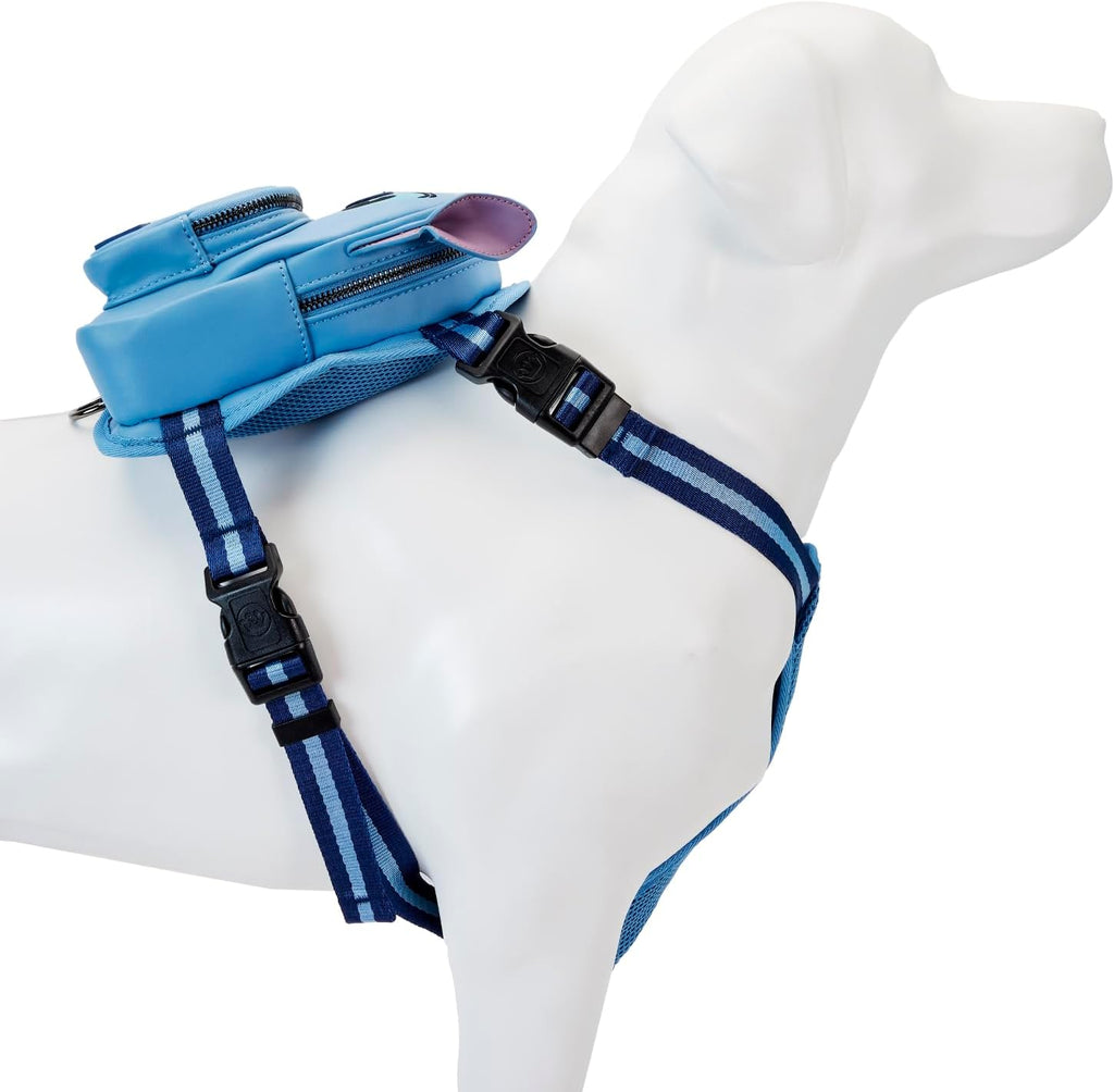 Close-up detail of the built-in waste bag dispenser feature on the Loungefly Stitch backpack harness.