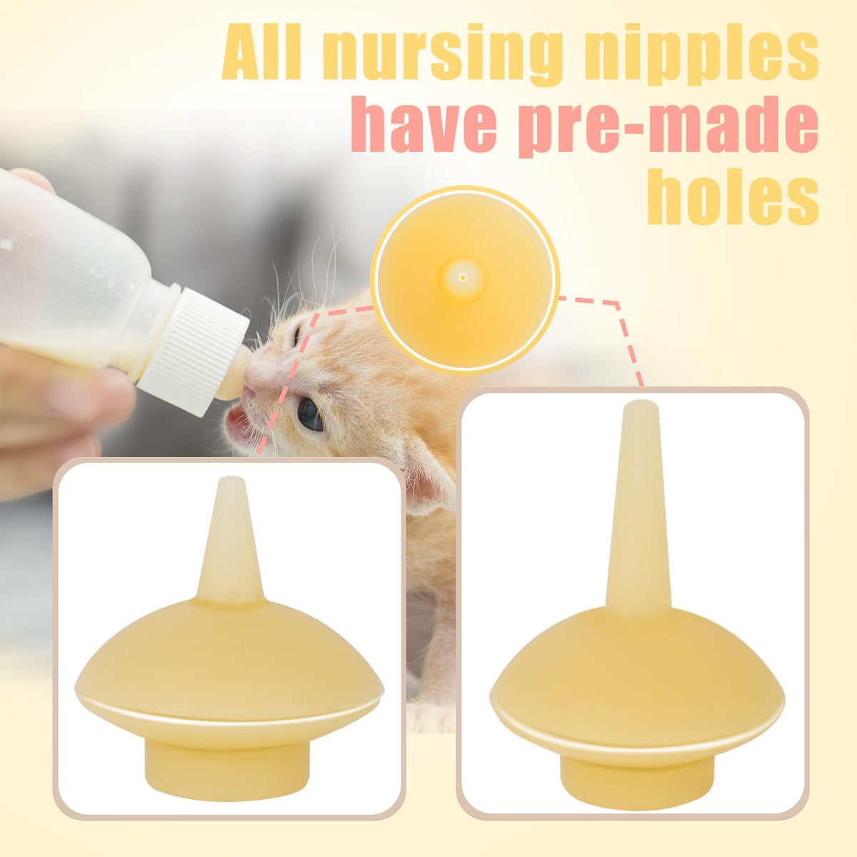 Graduated oral syringes displayed alongside the 50 milliliter pet feeding bottle.