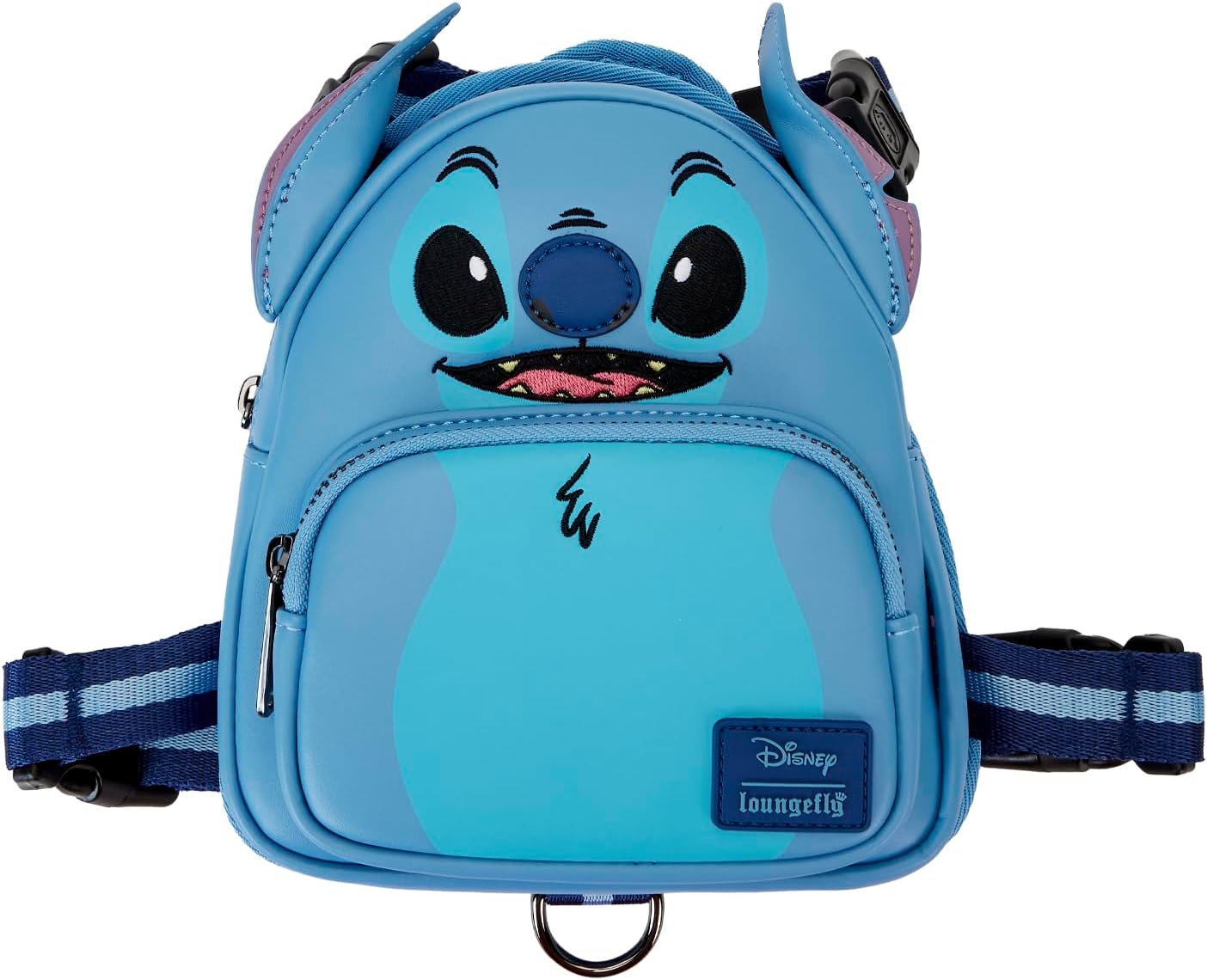 Loungefly Pets Disney Stitch Cosplay Mini Backpack Dog Harness front view featuring embroidered face and applique ears.