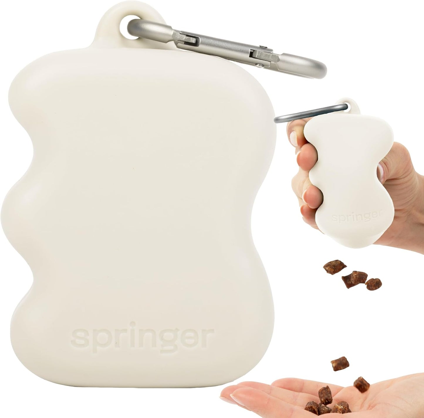Springland by Springer Dog Treat Pouch for Effort-Free Squeeze Dispensing - Easy-Fill, Food-Grade Silicone Treat Pouches for Pet Training - Includes Carabiner-Green - Image 9