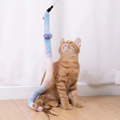 Pet safe feather flips plush ball cat toys detailed angle.
