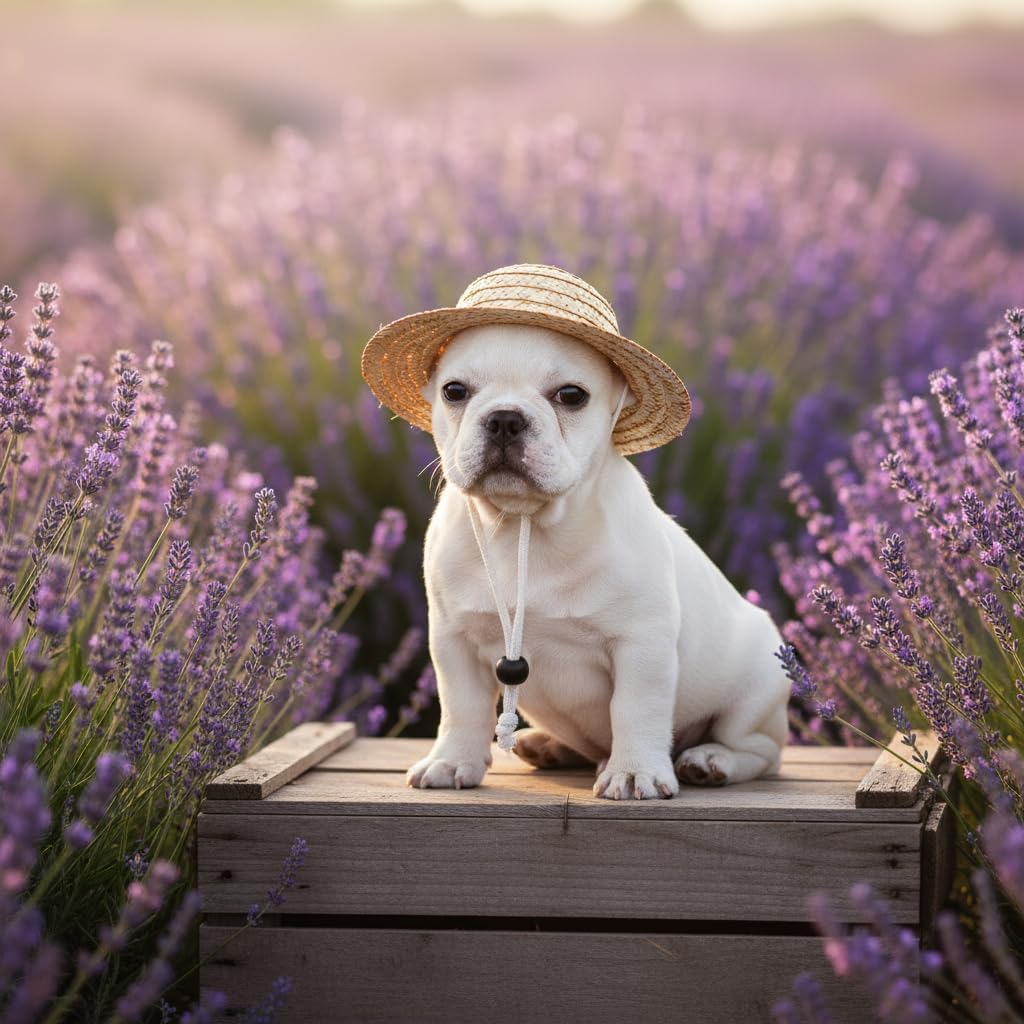 Pet hat showing wide brim for sun protection