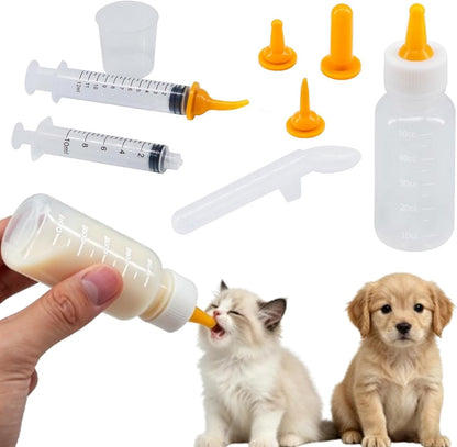 LogFaadCoi pet feeding kit front view showing the fifty milliliter nursing bottle and portable storage case.