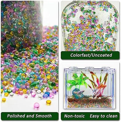 Blue aquarium substrate in a decorative glass vase