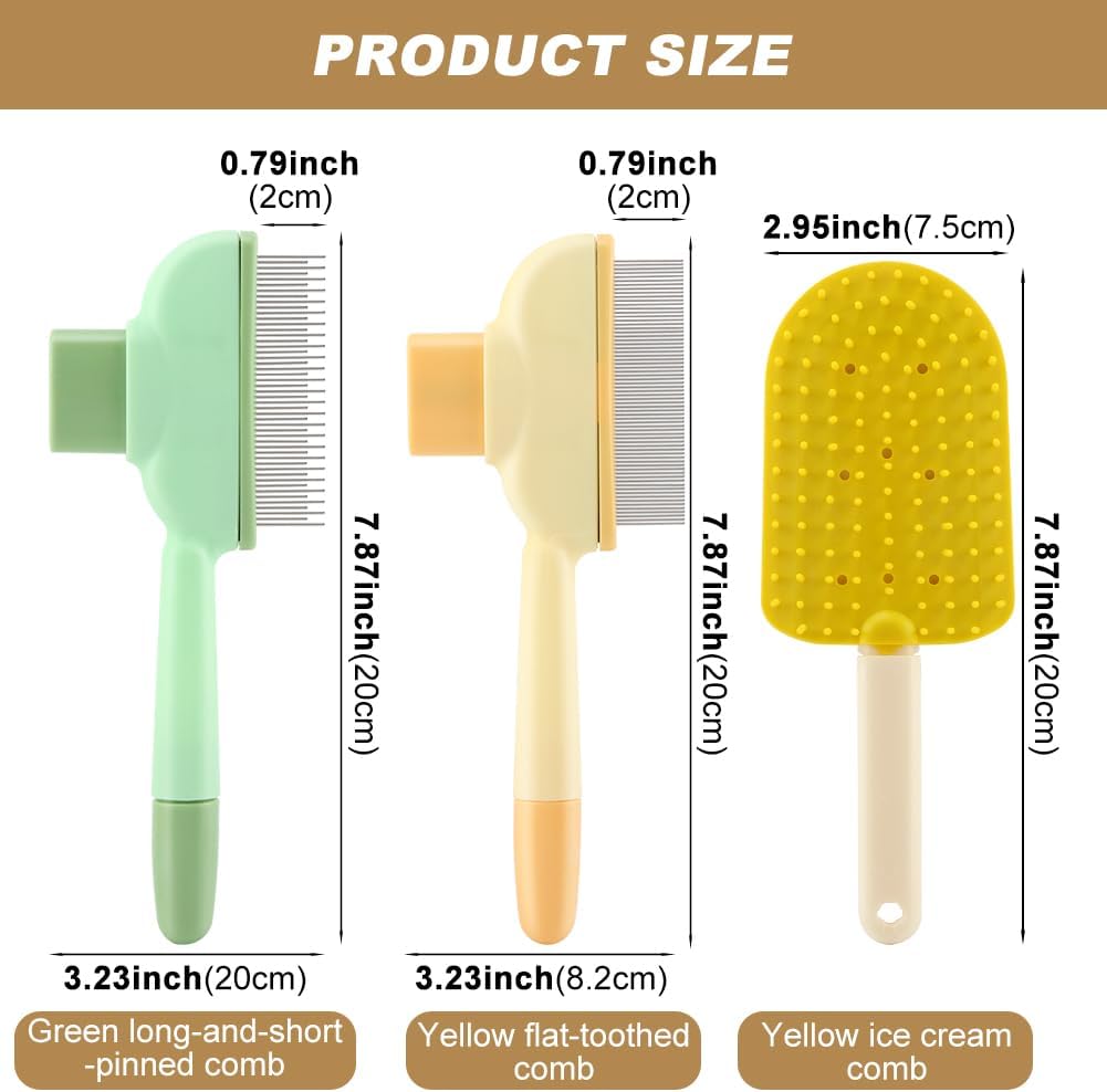 ZHY three piece flea comb set long and short stainless steel teeth
