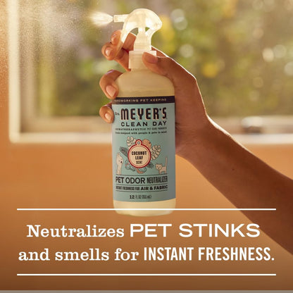 Coconut Leaf pet odor neutralizer bottle in a home living room setting