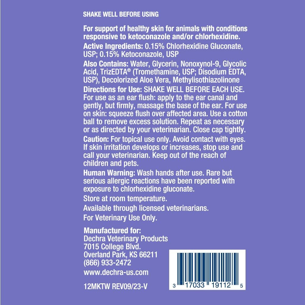 Mal-A-Ket Plus TrizEDTA Flush active ingredients label highlighting chlorhexidine and ketoconazole percentages