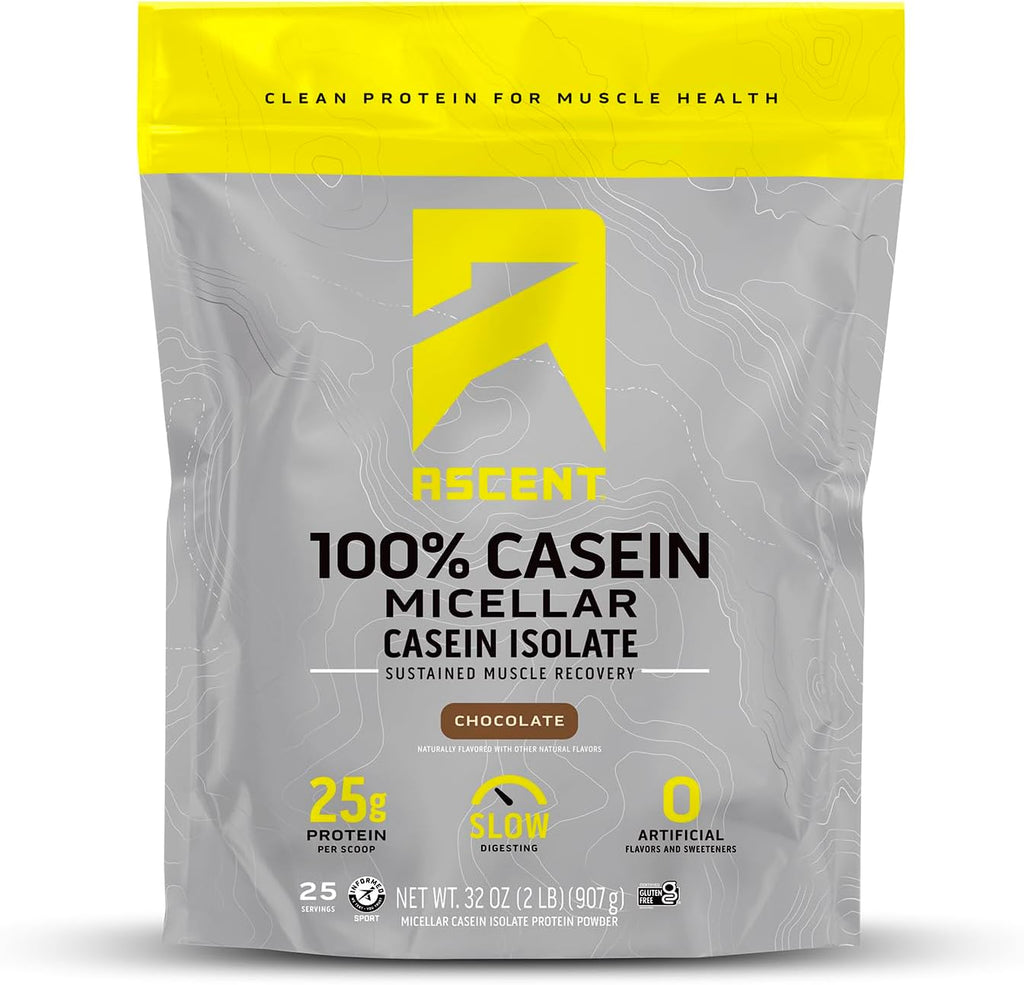 Ascent Native Fuel Micellar Casein Protein Powder Chocolate 2 Pound bag front view
