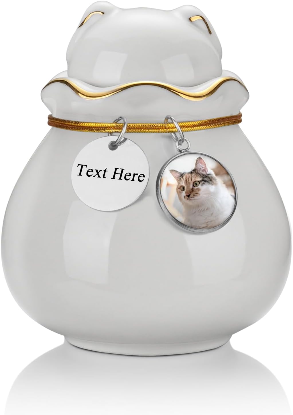 SOITIS Pet Memorial Urn for Cat or Dog Ashes - 3.54"x3.15" Elegant Ceramic Keepsake Holder with Pet-Shaped Lid & Gold Trim, Small Cyan Urn for Pet Ashes Portable Size Urns - Image 12