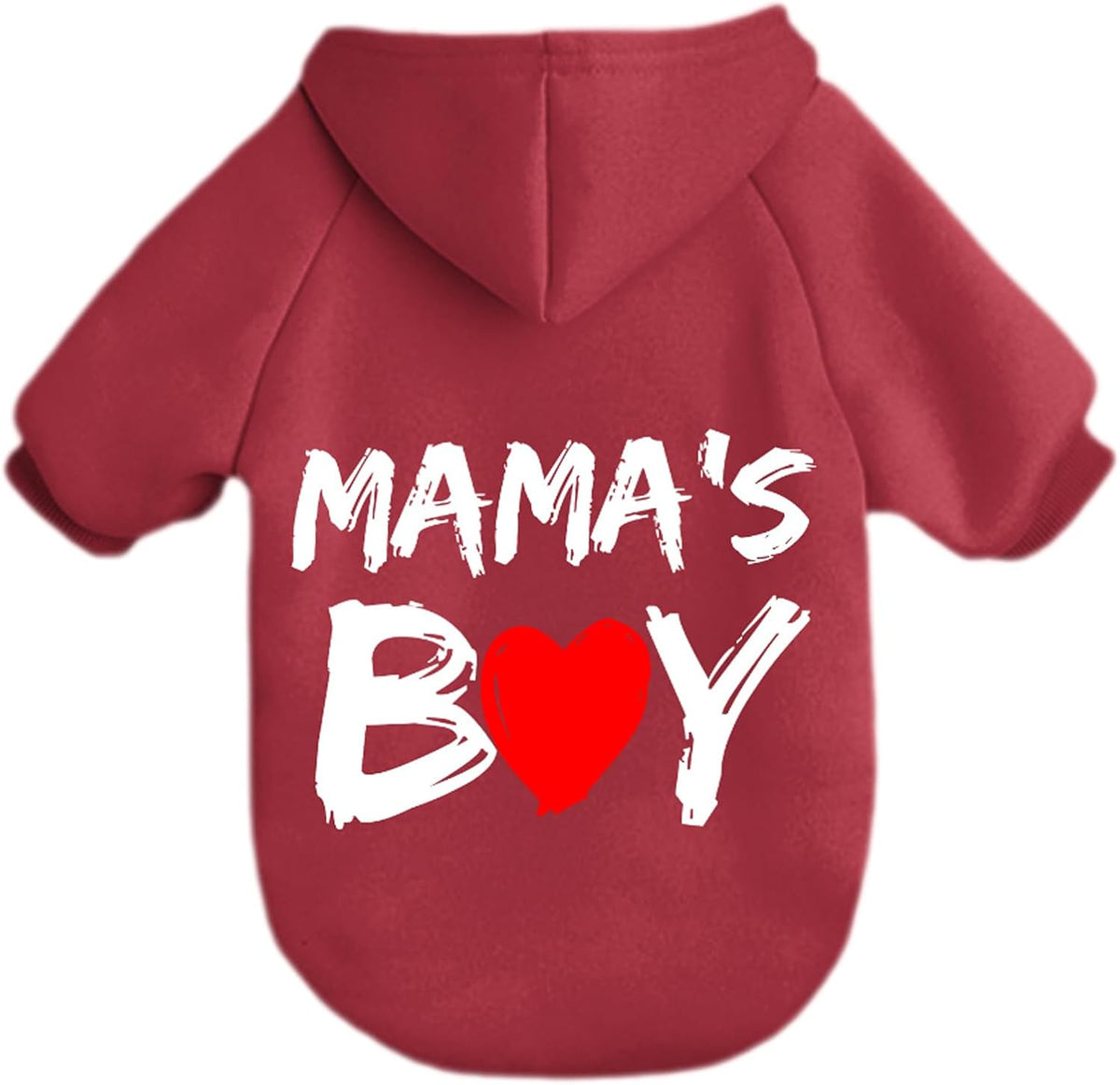 Cayxatiu Mama's Boy Pet Hoodie front view of wine red winter sweatshirt for small dogs and cats.