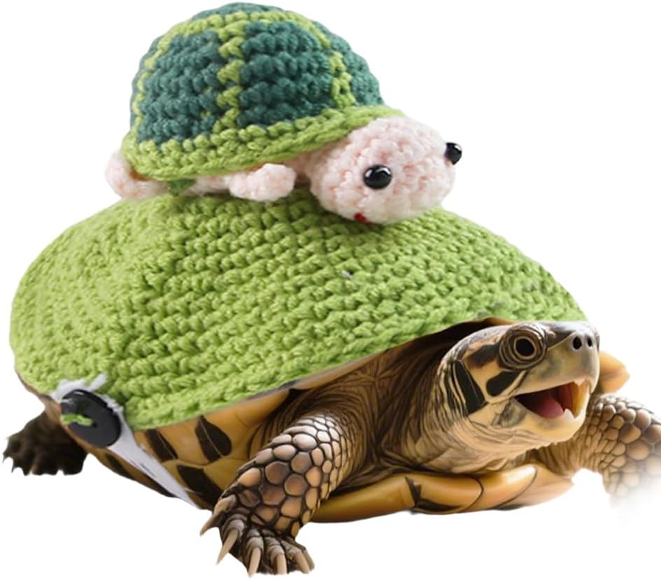 Werdecade knitted turtle sweater front view showing green handmade crochet design