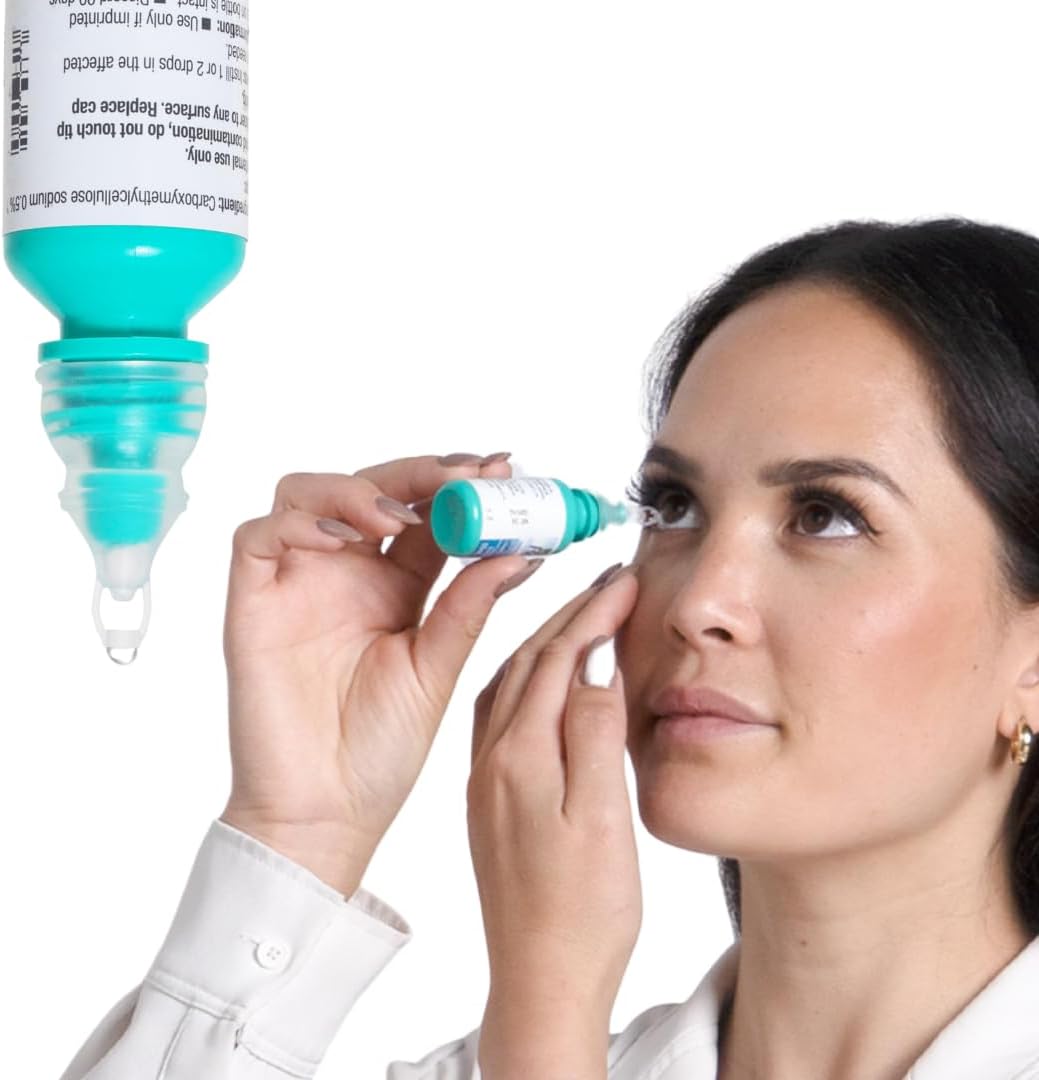 Precision Dropper eye drop assist device front view showing the blue silicone guide structure