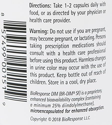 BioResponse DIM 150 three pack bundle nutritional information label