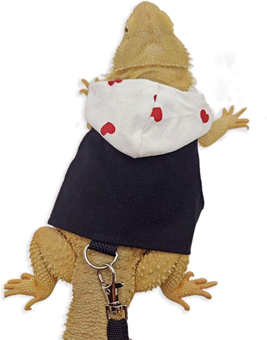 Skin protection hoodie with secure leash attachment for small reptiles.
