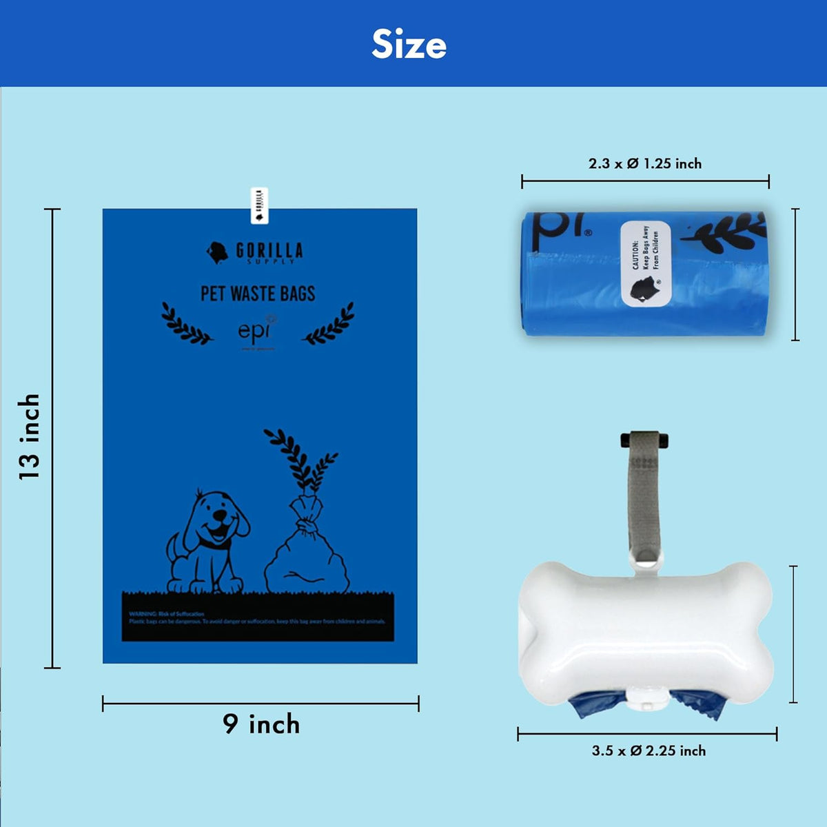 Eco conscious pet poop bags with EPI additive technology rolls display.