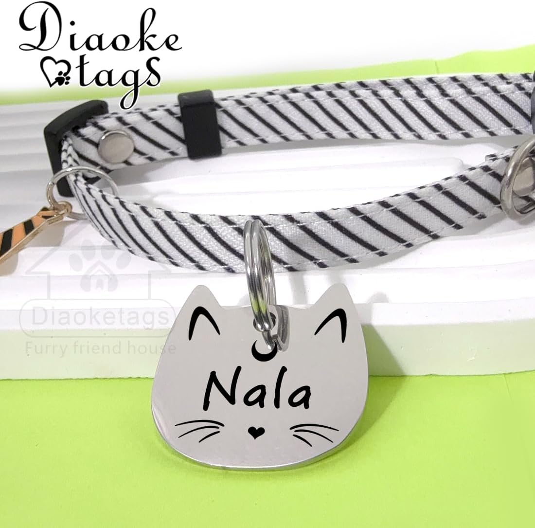 Diaoketags rust resistant cat shape identification tag highlighting the hand polished brushed finish