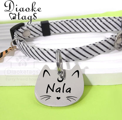 Diaoketags rust resistant cat shape identification tag highlighting the hand polished brushed finish