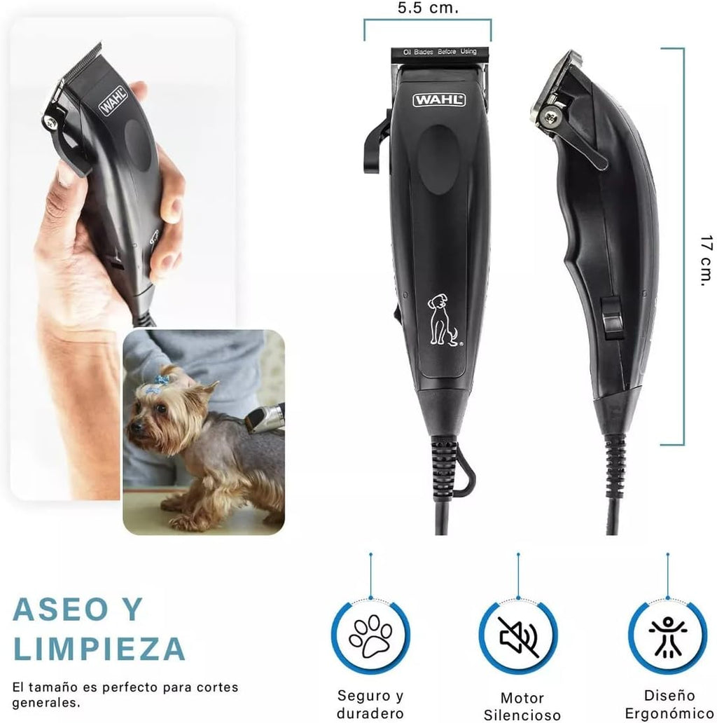 Close up of the ergonomic Wahl pet clipper for home grooming.
