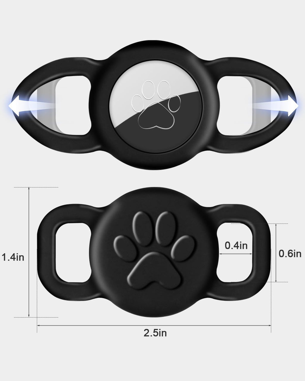 Dynmeow small size kitten and puppy tracker accessory positioned alongside a thin three eighths inch collar strap
