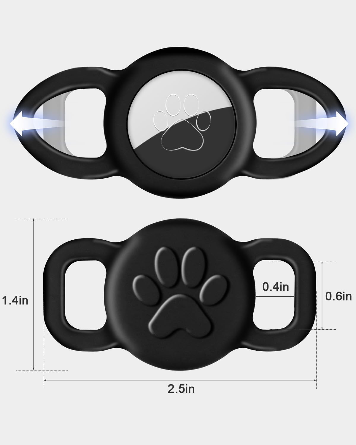 Dynmeow small size kitten and puppy tracker accessory positioned alongside a thin three eighths inch collar strap