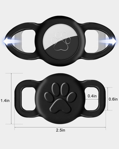 Dynmeow small size kitten and puppy tracker accessory positioned alongside a thin three eighths inch collar strap