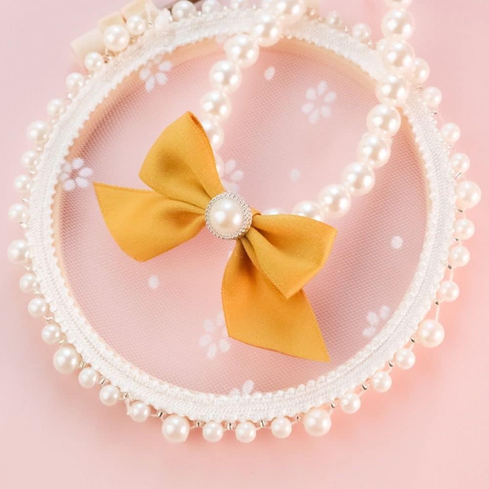 JJLFresheners decorative pearl pet collar laid flat illustrating the secure adjustable design.
