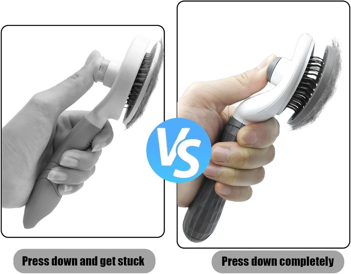Removing trapped fur easily from the retracted slicker brush head.