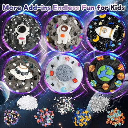 Three distinct textures of LAWOHO galaxy slime including white cloud grey cloud and clear black types