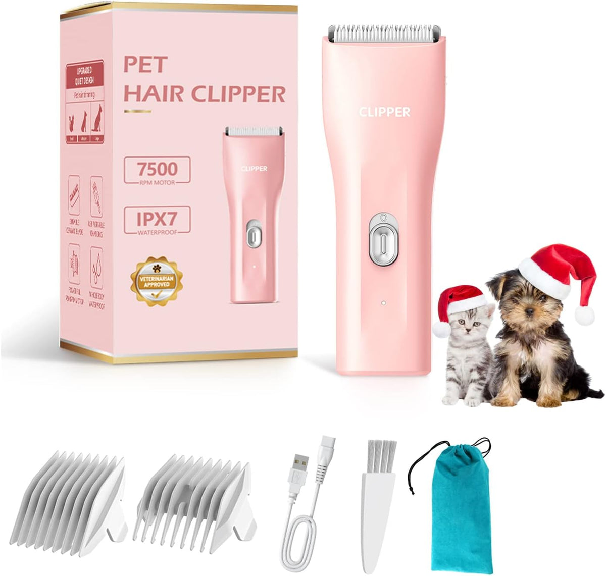 Professional Household Waterproof Low Noise Pet Hair Clippers Electric USB Rechargeable Painless Grooming Tools Hair Grooming Trimmer for Small Medium Dog Cat AP005 Green - Image 10