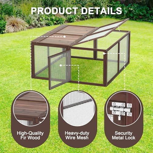Portable Chicken Coop Run, Rabbit Hutch with Top & Side Opening Doors, Folding Wooden Rabbit Cage for Guinea Pigs, Bunny, Rabbit, Hedgehog, Small Animal Outdoor (Brown) - Image 4