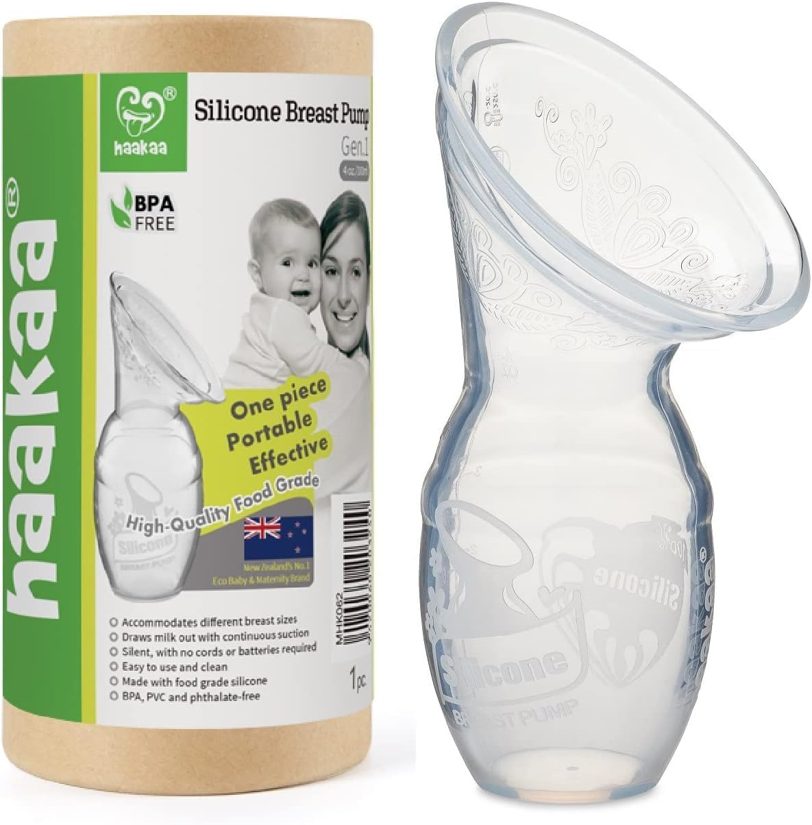 Haakaa silicone manual breast pump front view 4 ounce capacity