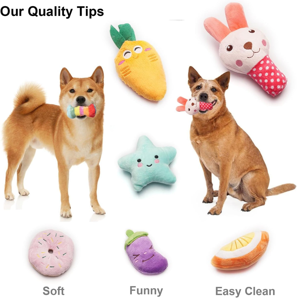 SZKOKUHO colorful squeaking plush pet toys for small breed dogs size overview