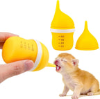 YeulYuuri pet feeding bottle yellow forty milliliter front view showing graduated measurements.