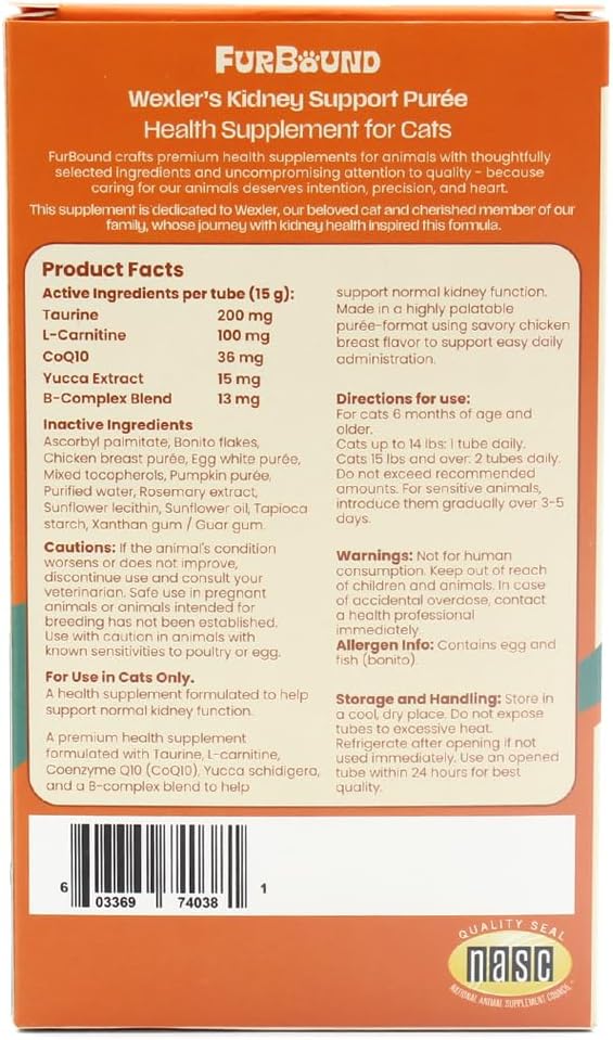 Ten pack of FurBound cat kidney purÃ©e tubes nutritional panel view