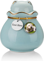 SOITIS Pet Memorial Urn for Cat or Dog Ashes - 3.54"x3.15" Elegant Ceramic Keepsake Holder with Pet-Shaped Lid & Gold Trim, Small Cyan Urn for Pet Ashes Portable Size Urns - Image 11