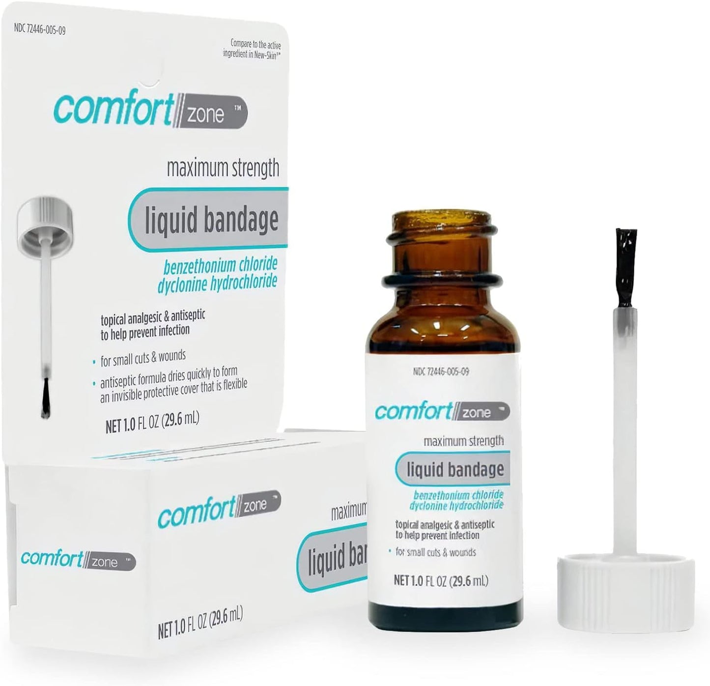 Comfort Zone Liquid Bandage front view bottle for minor cuts packaging