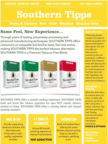 Premium herbal blend cigarettes by Southern Tipps for realistic smoking experience