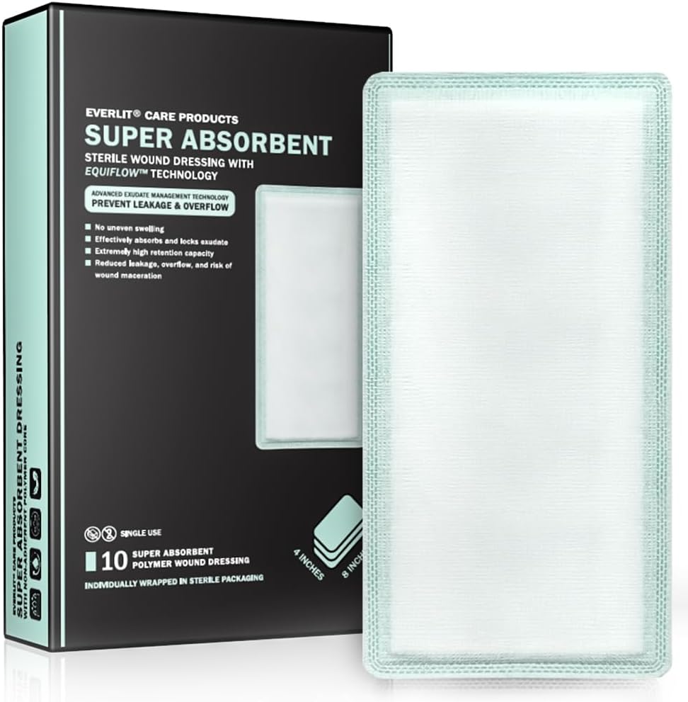 EVERLIT CARE EquiFlow Super Absorbent Dressing front packaging view for advanced wound care.