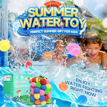 Children and adults engaging in active backyard summer fun using soft mess free water sponge balloons