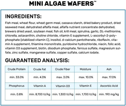Hikari Mini Algae Wafers nutritional information label