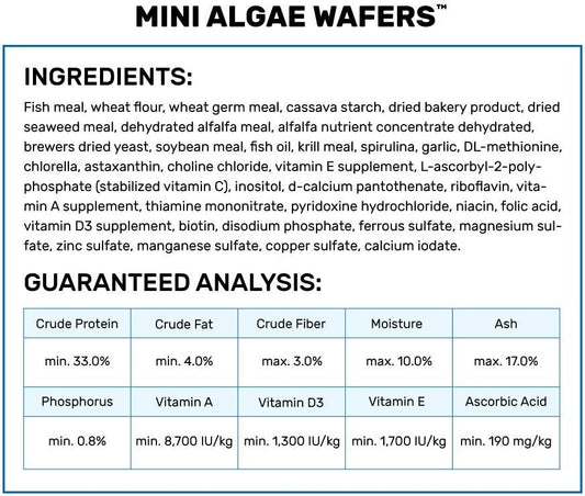 Hikari Mini Algae Wafers nutritional information label