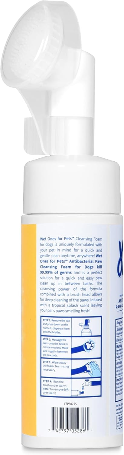 Directions for using Wet Ones dog paw cleaning foam