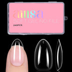 Aillsa short almond nail tips front view showing clear finish