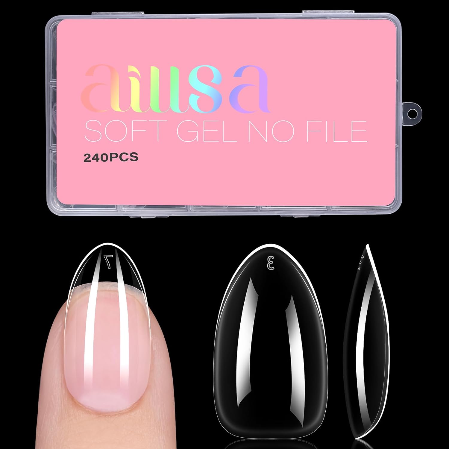 Aillsa Short Almond Nail Tips 240 piece set front view