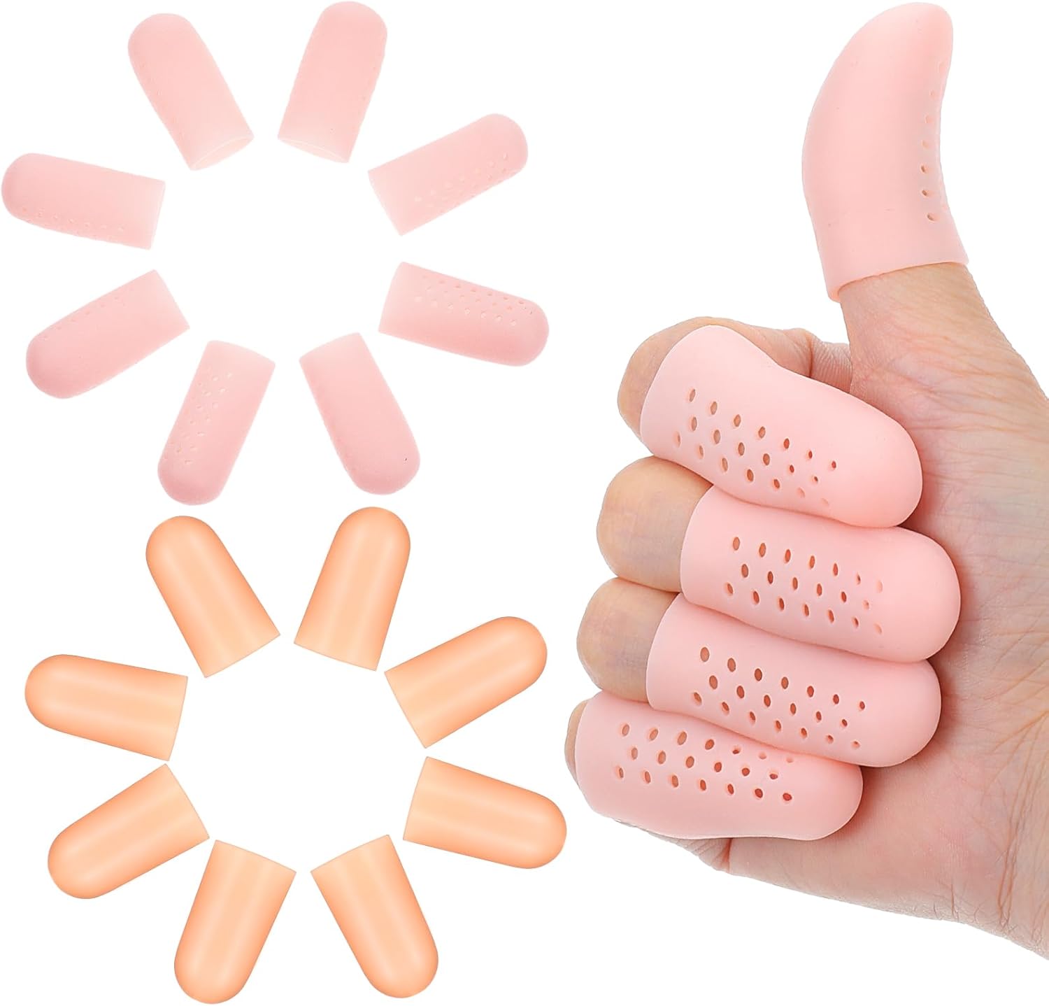 Wanmu Gel Finger Cots with Air Holes 20 Pieces front view package showing skin color protectors.